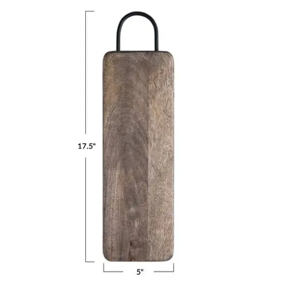Hello Honey&reg; 17.5" Natural and Black Minimalist Wood Cutting Board with Metal Handle {7}