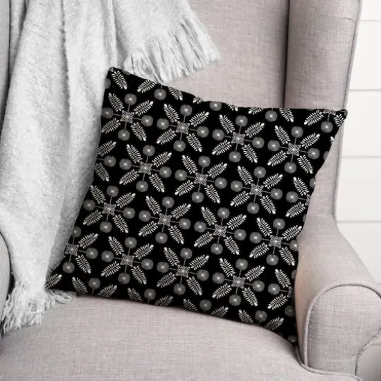18" Meadow Leaves Indoor/Outdoor Pillow Black {3}