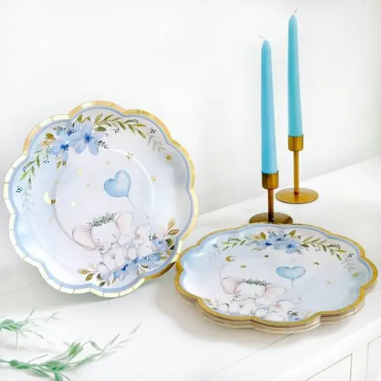 Kate Aspen&reg; 9" Blue Elephant Baby Shower Premium Paper Plates, 16ct. {5}