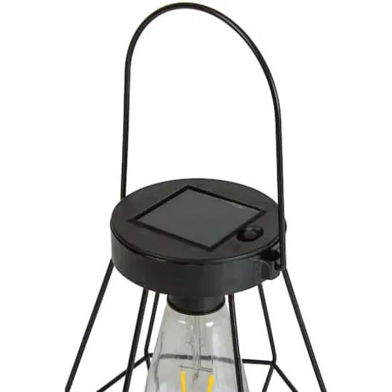 7.5" Black Geometric Outdoor Hanging Solar Lantern {3}