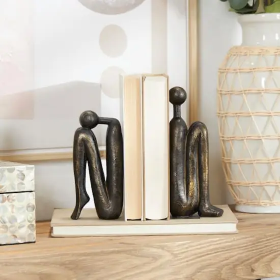 9" Polystone People Bookends Set Bronze {3}