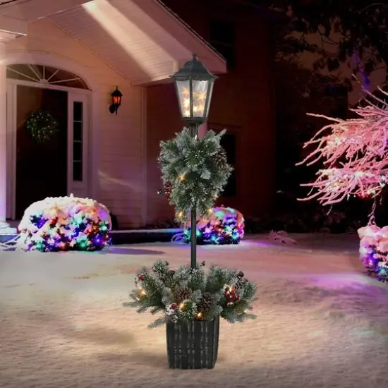 4ft. Pre-Lit Artificial Pine Lamp Post, Warm White LED Lights {4}
