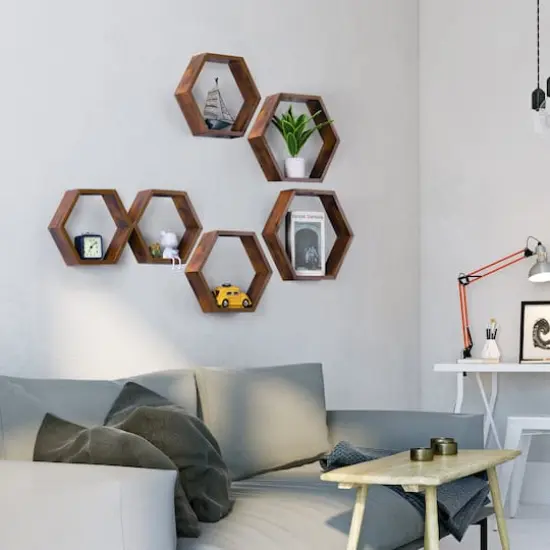 NEX&trade; Hexagon Floating Shelf Set Burnt Brown {9}