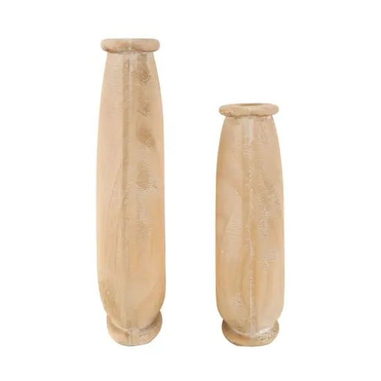 Brown Wood Teardrop Vase with Cutout Center Set {4}