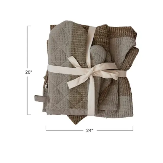 Hello Honey&reg; Beige & Gray Child Apron, Chef Hat & Oven Mitt Set {5}