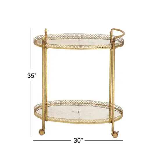 Gold Iron and Glass Traditional Bar Cart, 35" x 30" x 16" {6}