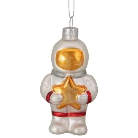 3.5" White & Gold Glass Astronaut Christmas Ornament {1}
