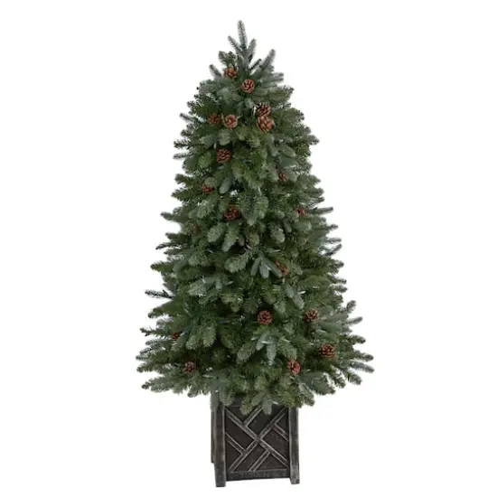 5ft. Pre-Lit Colorado Fir Frosted Artificial Christmas Tree in Planter, White LED Lights {4}
