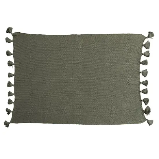 Hello Honey&reg; Olive Green Knit Throw Blanket with Tassels {3}