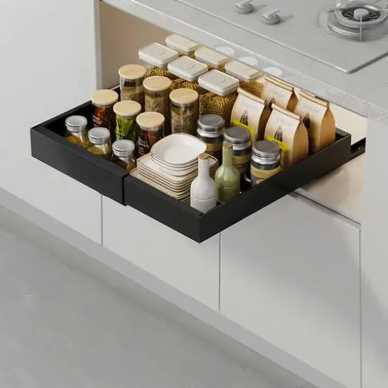 SunnyPoint Pull-Out Cabinet Organizer Expandable Drawer Shelf Black {7}