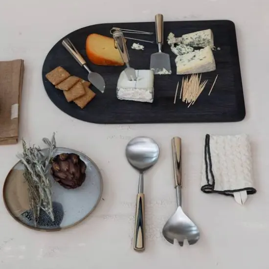 Hello Honey&reg; 2-Piece Natural & Black Stainless Steel & Mango Wood Salad Servers with Handles & Design {5}