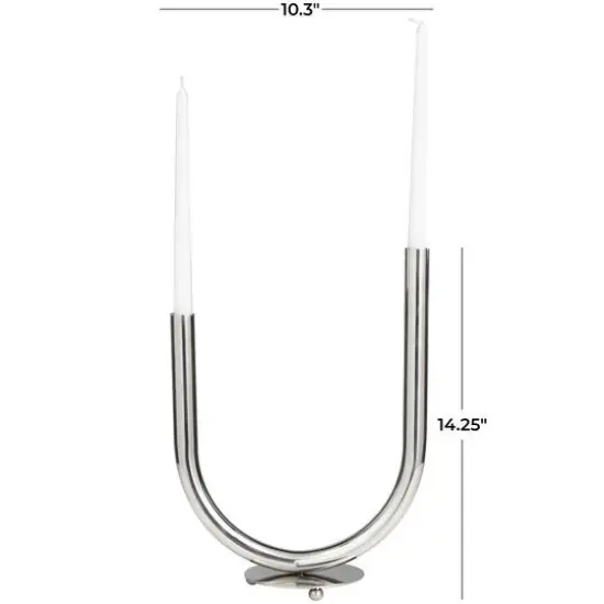 14" Silver Stainless Steel Abstract U-Shaped Candelabra {7}