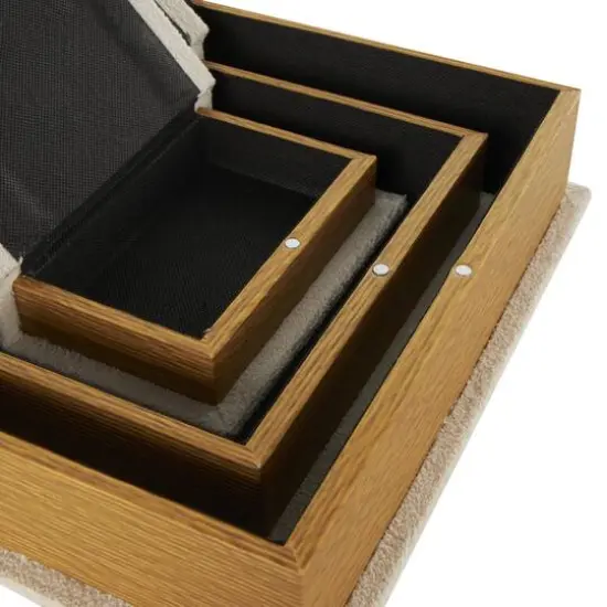 Cream Velvet Textured Decorative Book Box with Gold Page Detailing, 3ct. {5}