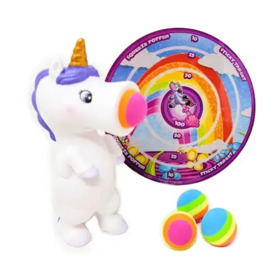 White Unicorn Squeeze Popper with Sticky Target {6}