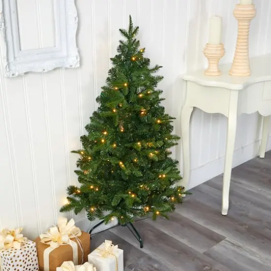 4ft. Pre-Lit Grand Teton Spruce Flat Back Artificial Christmas Tree, Clear LED Lights {3}