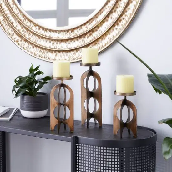 Gold Metal Contemporary Candle Holder Set {8}