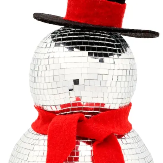12" Disco Ball Snowman with Red Scarf {4}