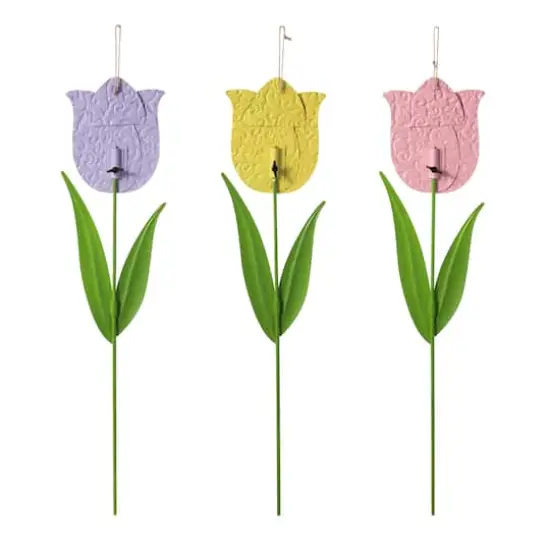 Glitzhome&reg; 24" Easter Metal Tulips Yard Stake Set {6}