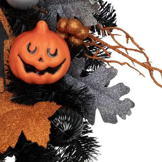 24'' Unlit Orange and Black Haunted House Halloween Wreath {4}