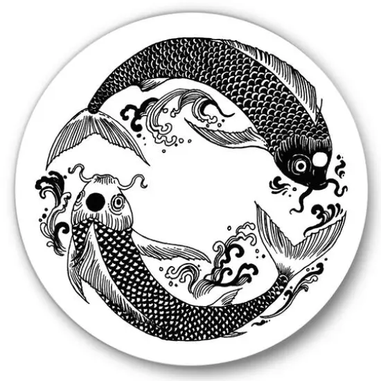 Designart - Chinese Koi Fish In Chinoiserie Style III - Nautical & Coastal Metal Circle Wall Art {1}