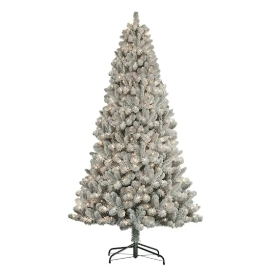 7.5ft. Pre-Lit Flocked Virginia Pine Artificial Christmas Tree, Clear Lights {1}