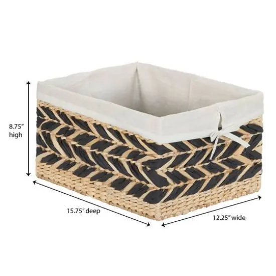 Household Essentials 9" Black & Natural Herringbone Wicker Storage Basket with Cloth Liner {4}