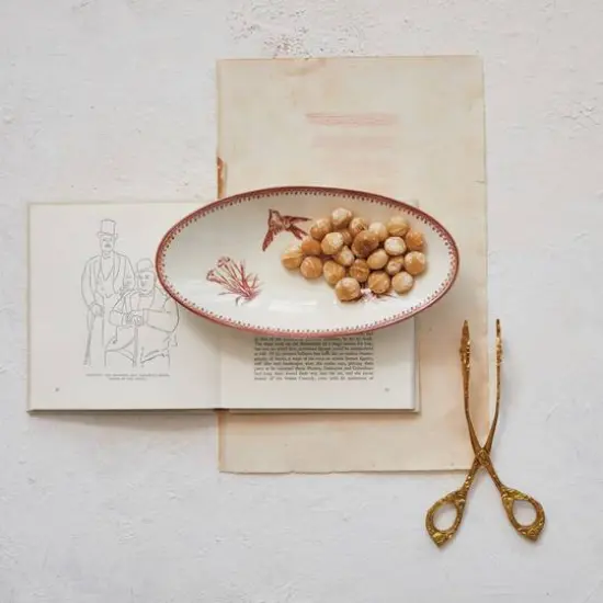 Hello Honey&reg; 9.75" Cream & Brown Vintage Bird & Botanicals Stoneware Oval Plates, 2ct. {3}