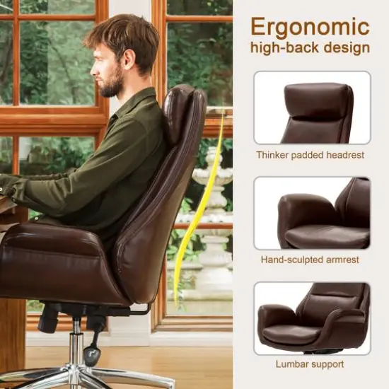 Glitzhome&reg; Mid-Century Modern Faux Leather Adjustable High Back Swivel Office Chair Coffee {7}