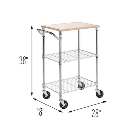 Honey Can Do Chrome & Wood Rolling Kitchen Cart with Cutting Board {4}