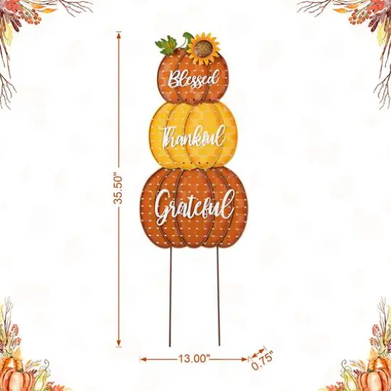 Glitzhome&reg; 35.5" Thanksgiving Metal Stacked Pumpkins Yard Stake {9}