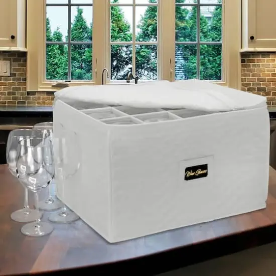 15" Sorbus Deluxe Stemware Storage Chest Beige {3}