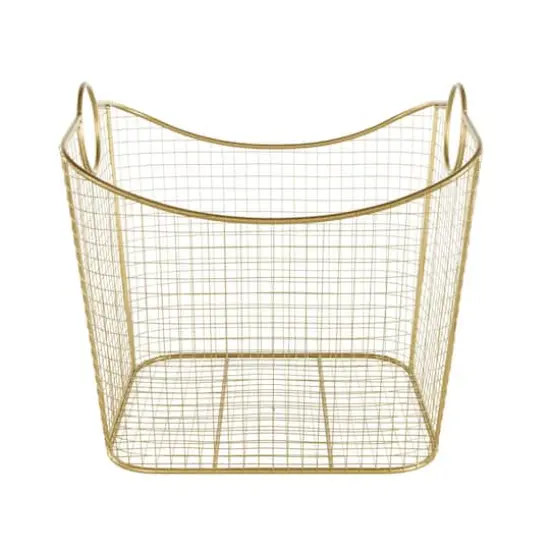 20" Gold Metal Storage Basket with Curved Sides & Ring Handles {3}