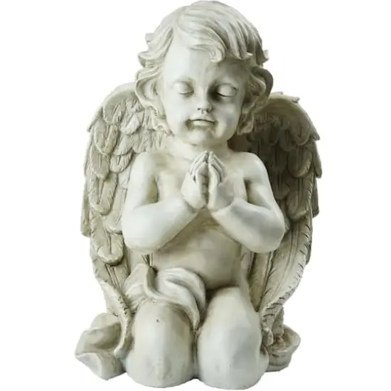 13.5" Gray Kneeling Praying Cherub Angel Outdoor Statue {1}