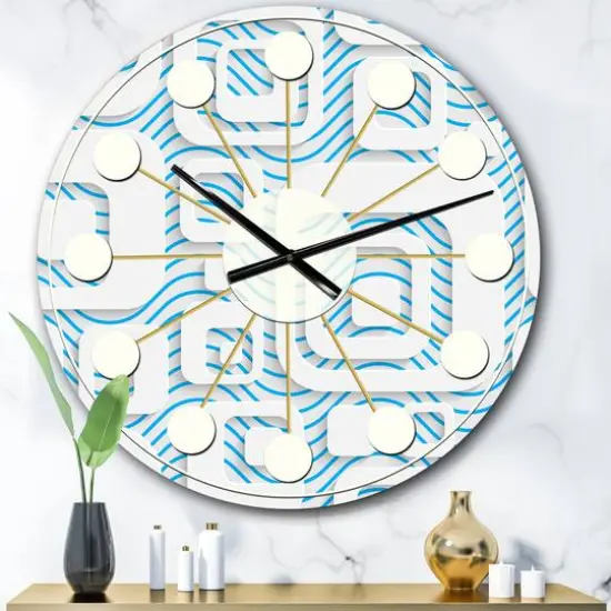 Designart '3D White And Blue Pattern I Mid-Century Modern Wall Clock {1}