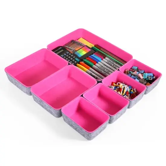 Welaxy Felt 7 Piece Drawer Organizer Tray Set Hot Pink {1}