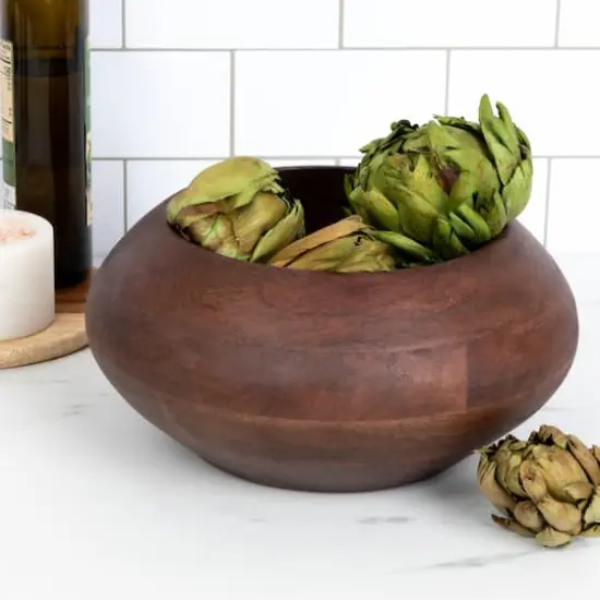 Hello Honey&reg; 9.2" Modern Round Wood Bowl Walnut Finish {3}
