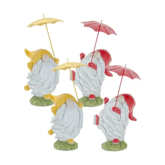 Whimsical Dancing Garden Gnome Figurines with Umbrellas Set {1}