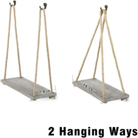 NEX&trade; 16" Gray Green Hanging Rope Wood Wall Shelves, 4ct. {3}