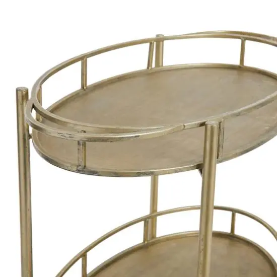 Hello Honey&reg; 30" Beige 2-Tier Metal Bar Cart With Locking Caster Wheels {9}