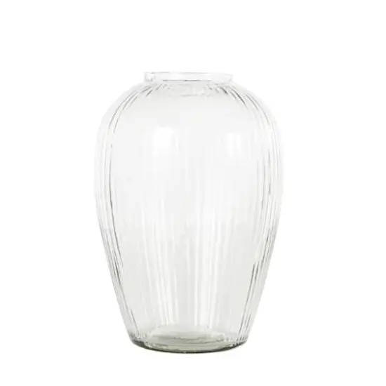9.5" Clear Glass Ribbed Fluted Decorative Vase {4}