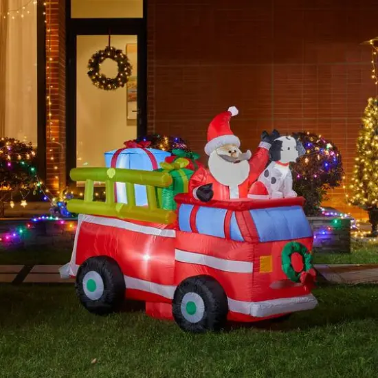 Glitzhome&reg; 7ft. Inflatable Santa in Truck With Lights {3}
