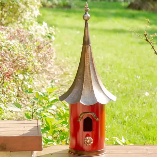 Glitzhome&reg; 32" Red Pagoda Metal Birdhouse {3}