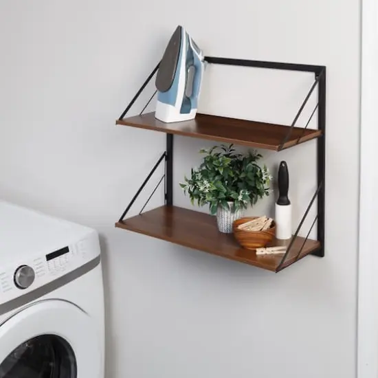 Honey Can Do Walnut 2-Tier Floating Wall Shelf {4}