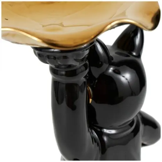 13.25" Black Ceramic Bulldog with Golden Accents Sculpture D&eacute;cor {7}