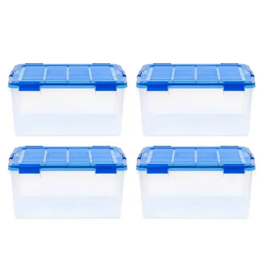 IRIS 15gal. Clear Plastic Storage Boxes with Blue Lid, 4ct. {3}