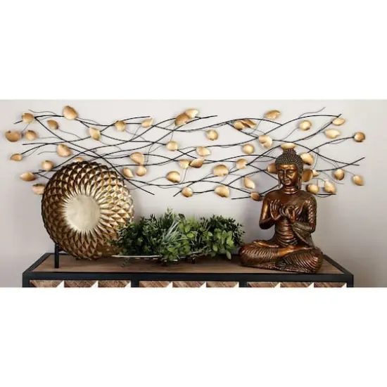 Gold Metal Contemporary Leaves Wall Decoration {4}