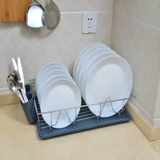 Kitchen Details Gray 3-Piece Chrome Dish Rack with Tray {4}