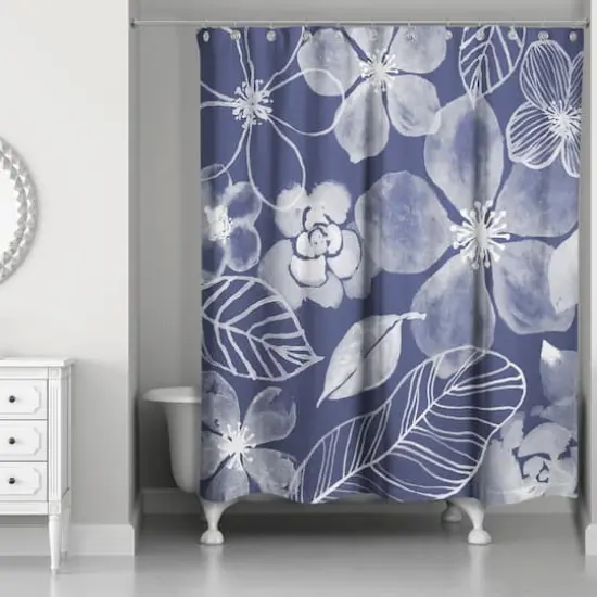 Watercolor Flowers Shower Curtain Navy {3}