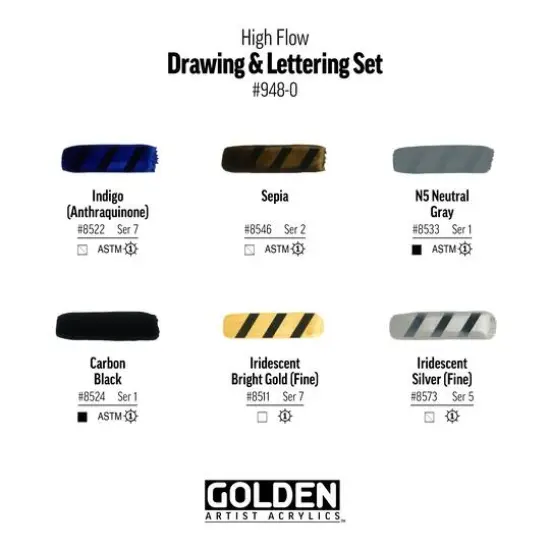 Golden® High Flow Acrylic 6 Color Drawing & Lettering Paint Set {4}