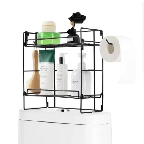 Over The Toilet Storage Shelf Organizer Basket with Paper Towel Holder {3}